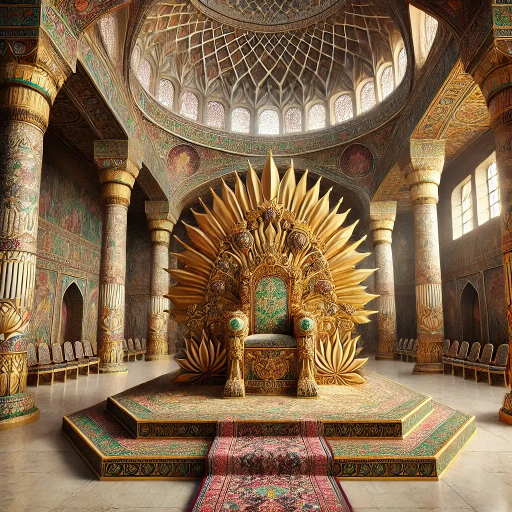 DALL·E 2024-12-23 21.15.59 - A royal throne situated in a grand pre-Islamic Persian throne room, without any depictions of animals or human figures. The throne is elaborately craf-1